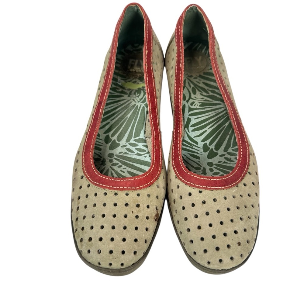 Fly London Yedi Wedge Shoes Perforated Leather Platform Slip On EU 42 Red Trim